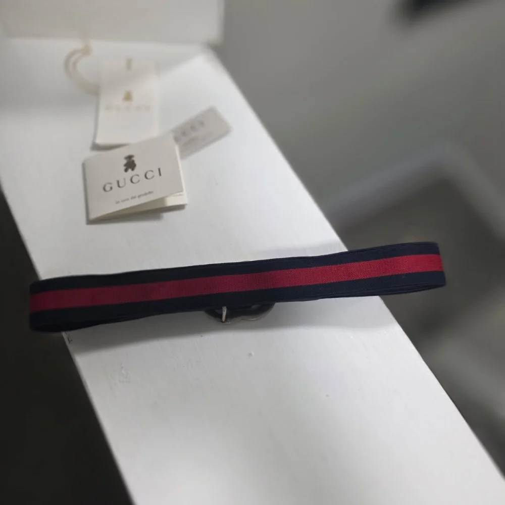 GG Logo Navy and Red Stripe Kids Web Strap Belt